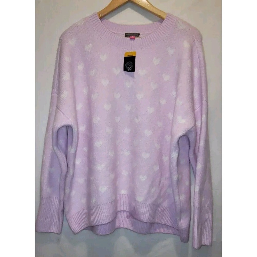 Vince Camuto Women's Heart Love Lilac Purple Long Slv‎ Sz M Sweater Ditsy Barbie